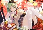  1girl :3 absurdres ahoge akashi_(azur_lane) akashi_(welcome_to_azurcon!)_(azur_lane) animal_ear_fluff animal_ears ass autumn autumn_leaves azur_lane bell beret bird black_headwear book book_stack brown_jacket cat_ears cat_girl cat_tail chick dress dutch_angle forest glasses green_hair grey_dress hat headband highres huge_filesize jacket jingle_bell knees_up leaf long_hair long_sleeves looking_at_viewer manjuu_(azur_lane) maple_leaf mole mole_under_eye nature nya_rl open_clothes open_jacket outdoors plaid plaid_dress round_eyewear scarf sitting sleeves_past_fingers sleeves_past_wrists slit_pupils solo sunlight tail thigh-highs tongue tongue_out tree very_long_hair white_legwear yellow_eyes 