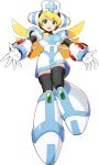  1girl :d android blonde_hair cinnamon full_body green_eyes hat headgear highres long_hair looking_at_viewer mizuno_keisuke nurse nurse_cap official_art open_mouth rockman rockman_x rockman_x_command_mission simple_background smile solo thigh-highs transparent_background zettai_ryouiki 
