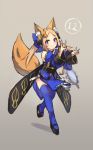  1girl abigail_williams_(fate/grand_order) animal_ear_fluff animal_ears bangs black_bow blonde_hair blue_eyes blue_kimono blue_legwear bow commentary cosplay english_commentary fate/extra fate/grand_order fate_(series) fox_ears fox_shadow_puppet fox_tail full_body grey_background hair_bow japanese_clothes kimono long_hair looking_at_viewer mirror miya_(pixiv15283026) orange_bow parted_bangs simple_background sketch solo tail tamamo_(fate)_(all) tamamo_no_mae_(fate) tamamo_no_mae_(fate)_(cosplay) thigh-highs 