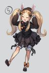  1girl :d ^_^ abigail_williams_(fate/grand_order) animal_ears bangs black_bow black_dress black_footwear black_headwear blonde_hair bloomers blush bow bug bunching_hair butterfly closed_eyes commentary dress english_commentary facing_viewer fate/grand_order fate_(series) forehead full_body hair_bow hat highres insect long_hair long_sleeves miya_(pixiv15283026) open_mouth orange_bow parted_bangs polka_dot polka_dot_bow rabbit_ears shoes sidelocks sketch sleeves_past_wrists smile solo twintails underwear very_long_hair white_bloomers 
