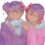  otonokoji_hibiki otonokoji_kanade purple_hair redhead scarf super_dangan_ronpa_another_2 twins violet_eyes 