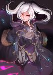  1girl absurdres commentary_request corruption dark_background dark_persona evil_grin evil_smile female_my_unit_(fire_emblem:_kakusei) fire_emblem fire_emblem:_kakusei fire_emblem_awakening fire_emblem_heroes gimurei glowing grima_(fire_emblem) grin highres intelligent_systems long_sleeves looking_at_viewer medium_hair my_unit_(fire_emblem:_kakusei) nakabayashi_zun nintendo red_eyes reflet robe robin_(fire_emblem) robin_(fire_emblem)_(female) shaded_face smile solo super_smash_bros. twintails white_hair 