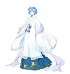  1girl alternate_costume bishoujo_senshi_sailor_moon blue_eyes blue_hair chinese_clothes expressionless floral_print flower full_body hair_flower hair_ornament hanfu looking_at_viewer mizuno_ami riku_(lingsky) short_hair simple_background solo white_background 
