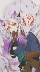  1boy animal_ears black_gloves closed_mouth facial_mark fan fox_ears gloves hangleing holding holding_fan male_focus onmyoji solo yellow_eyes youko_(onmyoji) 