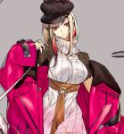  1girl blonde_hair hachizowo hat highres jacket original oversized_clothes red_eyes solo 