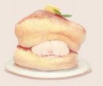  2others ambiguous_gender blush_stickers butter closed_eyes commentary_request food highres in_food manino_(mofuritaionaka) multiple_others no_humans original pancake signature smile solid_circle_eyes u_u 