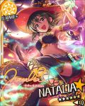  bikini black_eyes character_name dark_skin green_hair halloween idolmaster idolmaster_cinderella_girls natalia_(idolmaster) short_hair smile stars 