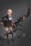  1girl arrow blonde_hair boots bow_(weapon) grey_background gun hair_ornament hairclip highres knoy3356 long_sleeves orange_eyes original quiver scope short_hair thigh-highs thigh_boots thigh_strap weapon 