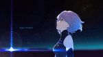  1girl bare_shoulders copyright_name elbow_gloves fate/grand_order fate_(series) gloves kerorira looking_up mash_kyrielight night night_sky profile purple_hair short_hair sky star_(sky) starry_sky violet_eyes 
