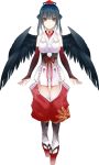  1girl bangs black_hair black_wings breasts closed_mouth detached_sleeves double_bun feathered_wings geta hat japanese_clothes large_breasts long_hair looking_at_viewer nijisanji obi official_art pom_pom_(clothes) sash smile solo standing tabi tachi-e tengu tengu-geta thighs tokin_hat transparent_background vane virtual_youtuber white_legwear wings yamagami_karuta yellow_eyes 