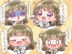  &gt;_&lt; 0_0 1girl :3 :d ? ?? @_@ afterimage animal_ears blunt_bangs braid breast_pocket brown_hair center-flap_bangs chibi chibi_only commentary_request cropped_torso dog_ears dog_tail dress expressions fukune_koko hasu_no_sora_school_uniform highres index_finger_raised kachimachi_kosuzu link!_like!_love_live! long_hair love_live! multiple_views neckerchief open_mouth pink_eyes pocket raised_fist sailor_collar sailor_dress school_uniform short_sleeves side_ahoge side_braids smile straight_hair summer_uniform sweatdrop tail tail_wagging translation_request turn_pale virtual_youtuber white_dress white_sailor_collar xd yellow_background yellow_neckerchief 