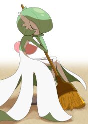  bad_id bad_twitter_id bob_cut broom closed_eyes colored_skin dress gardevoir green_hair green_skin hair_over_one_eye highres holding holding_broom multicolored_skin pokemon pokemon_(creature) sleeping tasapi two-tone_skin white_dress white_skin 