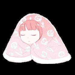  ... 1girl :&lt; animated animated_gif artist_request blanket blinking blunt_bangs brown_eyes chibi chibi_only chinese_commentary closed_mouth commentary_request floral_print frown looping_animation lowres nikki_(nikki) nikki_(series) official_art pink_hair rose_print second-party_source shining_nikki simple_background solo transparent_background under_covers wrapped_up 