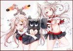  animal_ears artist_name azur_lane baileys_(tranquillity650) belt black_serafuku black_shirt black_skirt blonde_hair braid breasts claw_pose commentary_request eyebrows_visible_through_hair fingerless_gloves floating_hair gloves gun hair_between_eyes hair_flaps hair_ornament hair_ribbon hairclip highres holding holding_gun holding_weapon kantai_collection large_breasts leg_up long_hair looking_at_viewer multicolored multicolored_nails nail_polish neckerchief plaid plaid_skirt red_belt red_eyes red_neckwear remodel_(kantai_collection) ribbon scarf school_uniform serafuku shirt short_eyebrows short_sleeves side_braid signature silver_hair simple_background single_braid skirt tattoo thick_eyebrows torpedo under_boob v-shaped_eyebrows very_long_hair water_drop weapon white_background white_shirt wolf_ears wolf_girl yuudachi_(azur_lane) yuudachi_(kantai_collection) 