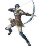  1boy arrow belt blue_hair boots bow_(weapon) brown_eyes fingerless_gloves fire_emblem fire_emblem_echoes:_shadows_of_valentia fire_emblem_heroes full_body gloves highres official_art open_mouth python_(fire_emblem) quiver solo suda_ayaka transparent_background weapon 