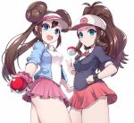  2girls alternate_costume blue_eyes brown_hair kasai_shin low_twintails mei_(pokemon) multiple_girls pokemon pokemon_(game) pokemon_bw pokemon_bw2 ponytail skirt touko_(pokemon) twintails 