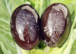  absurdres century_egg_(food) chinese_food close-up commentary derivative_work egg food food_focus highres lettuce no_humans original photo-referenced qin223 realistic 