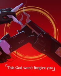  1girl ammunition dutch_text elster_(signalis) english_text gun hand_focus highres img42eyou reloading shell_casing signalis solo weapon weapon_focus 