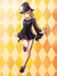  1girl absurdres annette_fantine_dominic blue_eyes choker closed_mouth fire_emblem fire_emblem:_three_houses full_body halloween_costume hat highres long_sleeves orange_hair shoes simple_background solo tamamon twintails wide_sleeves witch_hat 