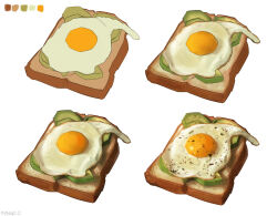  absurdres bell_pepper bell_pepper_slice bread bread_slice color_guide commentary english_commentary food food_focus fried_egg highres how_to mynqzo no_humans original pepper_(spice) simple_background still_life white_background 