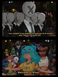  1girl :d animal_ears animal_nose aqua_eyes aqua_hair arm_tattoo assault_rifle bear_boy bear_ears black_fur black_sclera blue_eyes body_fur bow bracelet brazil brazilian_flag brazilian_flag_print brazilian_miku brazilian_twitter_ban brown_hair buck_teeth catnap_(poppy_playtime) colored_sclera dark-skinned_female dark_skin doki_doki_literature_club dollynho earrings eyewear_on_head faceless faceless_male fast_&amp;_furious five_nights_at_freddy's flower freddy_fazbear furry furry_male gloves gold_bracelet gold_earrings green_eyes gun hair_bow hair_flower hair_ornament hair_ribbon hat hatsune_miku hedgehog_boy highres holding jewelry long_hair looking_at_viewer mmiklshaek monika_(doki_doki_literature_club) monkey_d._luffy multiple_boys multiple_bracelets one_piece open_mouth photo_background ponytail poppy_playtime purple_fur rectangular_earrings red_eyes red_fur ribbon rifle sans_(undertale) sansao_(turma_da_monica) scar scar_on_face shadow_the_hedgehog shirt sidelocks skeleton smile sonic_(series) straw_hat sunglasses tan tank_top tanline_peek tanlines tattoo teeth twintails twitter twitter_username two-tone_fur undertale vocaloid weapon white_bow white_gloves white_ribbon yellow_shirt 