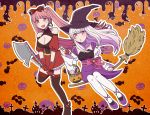  2girls axe blush bow breasts broom candy castle earrings fang fire_emblem fire_emblem:_three_houses fire_emblem:_three_houses fire_emblem_heroes ghost gloves hair_bow halloween halloween_costume hilda_valentine_goneril hotariin intelligent_systems koei_tecmo loli long_hair lysithea_von_ordelia moe nintendo pink_eyes pink_hair pumpkin ribbon super_smash_bros. teenage twintails weapon white_hair witch_hat 