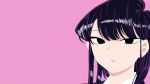  1girl black_eyes black_hair copyright_request face komi-san_wa_komyushou_desu komi_shouko pink_background wallpaper 