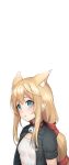  1girl absurdres animal_ears bell bell_collar blonde_hair blue_eyes blush cat_ears choker collar copyright_request hair_ribbon highres long_hair ribbon shirt white_background 