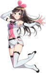  1girl a.i._channel armpits azur_lane bangs bare_shoulders black_neckwear blue_eyes blush boots bow bowtie breasts brown_hair character_name detached_sleeves eyebrows_visible_through_hair female floating_hair full_body hairband jumping kizuna_ai kurot lace-trimmed_boots lace-trimmed_sleeves lace_trim long_hair looking_at_viewer morikura_en multicolored_hair official_art open_eyes open_mouth outstretched_arm pink_hair pink_hairband ribbon sailor_collar shirt shorts sidelocks skirt smile solo streaked_hair tachi-e thigh-highs thigh_boots thighs transparent_background upper_teeth v-shaped_eyebrows virtual_youtuber white_footwear white_skirt 