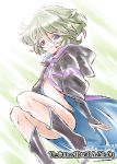  1girl blue_eyes boots bridal_gauntlets closed_mouth commentary_request elfnein green_hair link_(aa30) looking_at_viewer senki_zesshou_symphogear short_hair smile solo 
