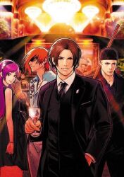 1girl asamiya_athena billy_kane formal king_of_fighters kusanagi_kyou multiple_boys yagami_iori