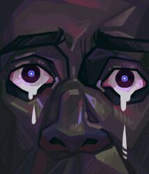  1boy aqua_pupils black_eyes blue_pupils chris_washington close-up commentary crying crying_with_eyes_open dark-skinned_male dark_skin english_commentary eye_focus film_grain furrowed_brow get_out hatching_(texture) highres horror_(theme) looking_at_viewer male_focus quezify scared solo straight-on tears thick_eyebrows very_dark_skin 