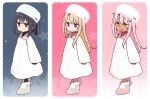  3girls black_hair blonde_hair blush chloe_von_einzbern dark_skin fate/grand_order fate/kaleid_liner_prisma_illya fate_(series) illyasviel_von_einzbern long_hair miyu_edelfelt multiple_girls purple_hair short_hair simple_background star_(symbol) violet_eyes winter_clothes yellow_eyes yoru_nai 