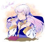  1girl character_name closed_eyes closed_mouth eating fire_emblem fire_emblem:_three_houses hair_ornament long_hair long_sleeves lysithea_von_ordelia redace solo twitter_username upper_body white_hair 