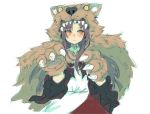  1girl berabou brown_hair claw_pose claws dress expressionless fangs frilled_sleeves frills gloves imaizumi_kagerou long_hair long_sleeves orange_eyes paw_gloves paws pelt sketch touhou wolf_pelt 