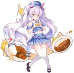  1girl :&lt; absurdly_long_hair azur_lane blue_skirt blush closed_mouth crop_top curry curry_rice eyebrows_visible_through_hair food full_body heart heart_hands kaede_(003591163) laffey_(azur_lane) long_hair looking_at_viewer navel official_art plate purple_hair red_eyes rice skirt solo thigh-highs transparent_background twintails very_long_hair white_legwear 