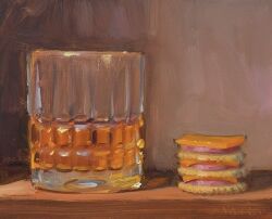  alcohol artist_name cheese cracker cup drinking_glass food food_focus ham no_humans noah_verrier original still_life 