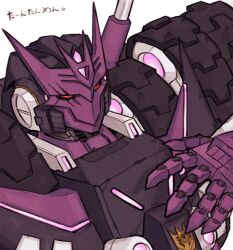  decepticon fingernails highres humanoid_robot insignia mask mecha ntov198440 purple_mask red_eyes robot science_fiction sharp_fingernails tarn the_transformers_(idw) transformers white_background 