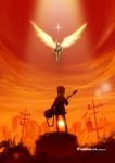  cityscape flcl genderswap guitar instrument kyon kyonko ling_(cg_sky) parody ponytail power_lines ruins scenery star stars sunset suzumiya_haruhi suzumiya_haruhi_no_yuuutsu suzumiya_haruhiko wings 