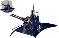  aircraft airship ben_lo bioshock_(series) bioshock_infinite close-up multiple_views no_humans painterly redrawn reference_inset ship_turret simple_background spyglass still_life vehicle_focus white_background 