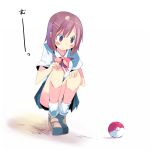  kanikama poke_ball pokemon school_uniform short_hair simple_background skirt solo squat squatting white_background 