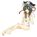  green_hair hat one-piece_swimsuit ribbon rod_of_remorse school_swimsuit shikieiki_yamaxanadu short_hair swimsuit touhou umi02 white_school_swimsuit 