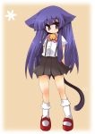  bell blue_hair cat_ears cat_tail furude_rika higurashi_no_naku_koro_ni long_hair purple_eyes purple_hair shirogane skirt smile suspenders tail violet_eyes 