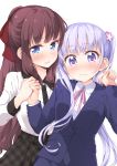  2girls blue_eyes blush brown_hair hands_together highres long_hair looking_at_viewer multiple_girls new_game! open_mouth purple_hair smile suzukaze_aoba tokunou_shoutarou twintails violet_eyes 