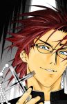  chain chains cross glasses grin kaneshiro_hokuto male red_hair redhead rosario+vampire short_hair smile 