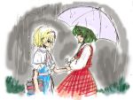  ascot kazami_yuuka parasol plaid plaid_skirt plaid_vest profile rain skirt skirt_set smile tartan touhou umbrella wet 