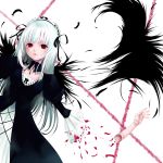  albino black_wings blood doll_joints feathers long_hair lying red_eyes rozen_maiden suigintou white_hair wings 