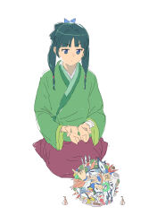  1girl absurdres beads chinese_clothes closed_mouth green_hair green_hanfu green_robe hair_beads hair_ornament hanfu highres katamari_damacy kusuriya_no_hitorigoto maomao_(kusuriya_no_hitorigoto) mawashi mmmkawaine robe simple_background sumo swimsuit white_background 