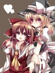  blonde_hair brown_hair hakurei_reimu hat japanese_clothes kirisame_marisa kokoro_na long_hair miko ribbon ribbons touhou 