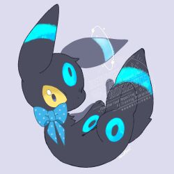  alternate_color animal_focus artist_name bow colored_sclera commentary full_body highres maaari_pkmn no_humans open_mouth pokemon pokemon_(creature) pokemon_focus purple_background shiny_pokemon simple_background solo symbol-only_commentary umbreon yellow_sclera 